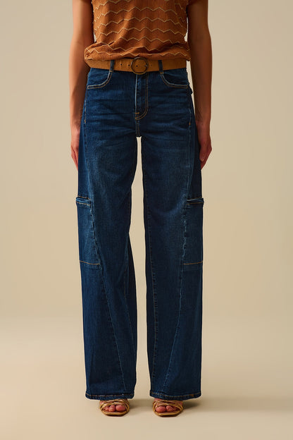 Q2 High Waist Wide Leg Jeans with Side Pockets