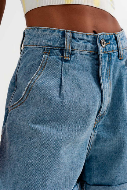 High waisted turn up denim shorts in blue