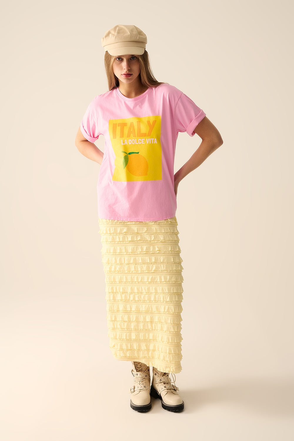 Italy La Dolce Vita Baby Pink T-shirt With Graphic Print