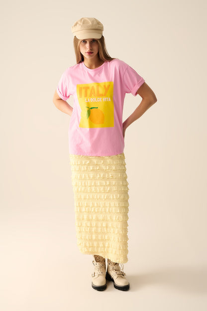 Italy La Dolce Vita Baby Pink T-shirt With Graphic Print