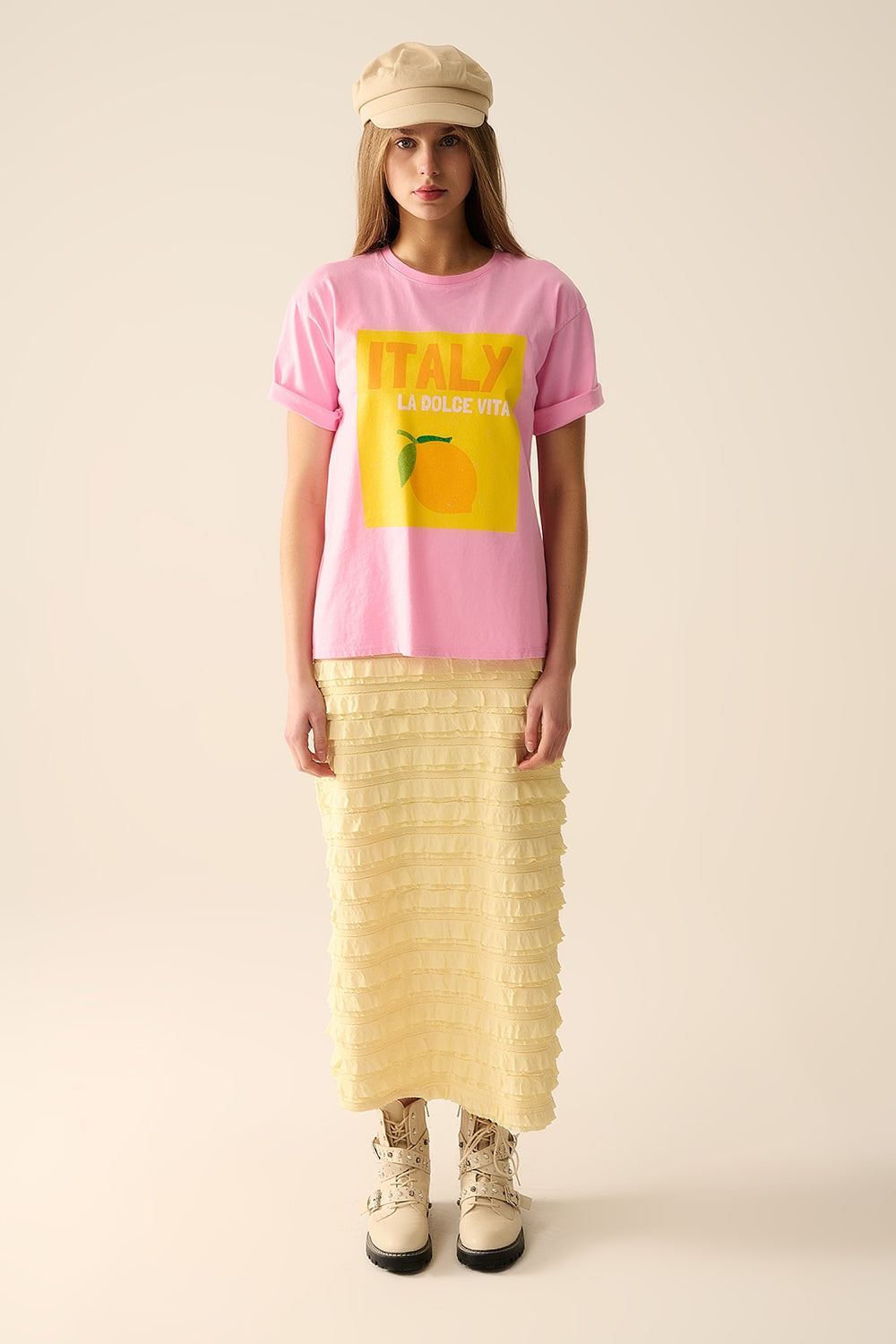 Italy La Dolce Vita Baby Pink T-shirt With Graphic Print