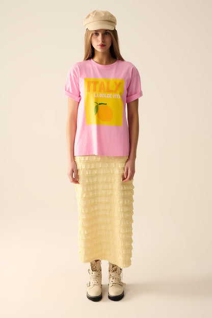 Italy La Dolce Vita Baby Pink T-shirt With Graphic Print