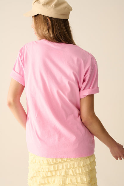 Italy La Dolce Vita Baby Pink T-shirt With Graphic Print
