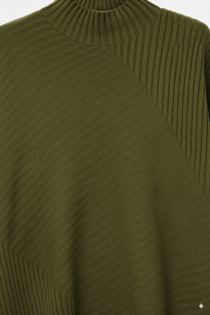 Khaki Asymmetric Ribbed Knit Sweater Tunic