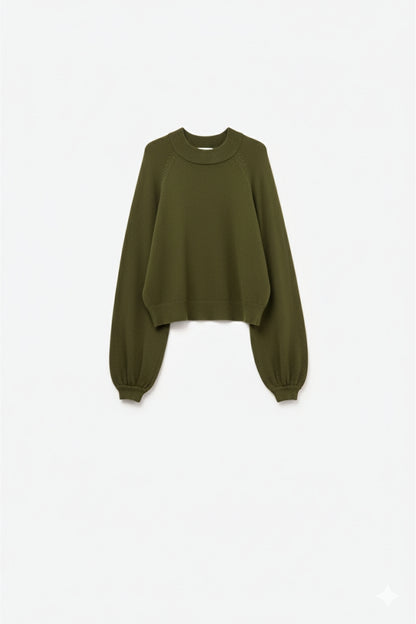 Q2 khaki Knitted jumper with balloon sleeves