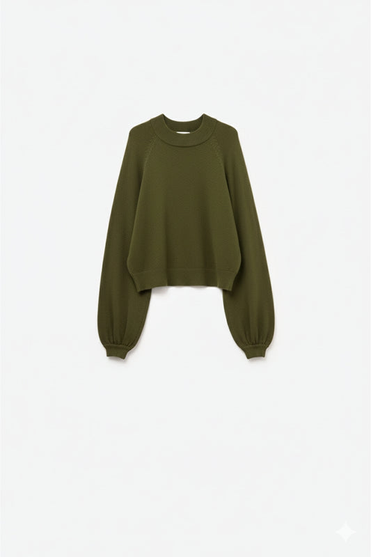 Q2 khaki Knitted jumper with balloon sleeves