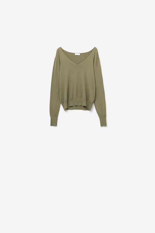 Q2 Khaki sweater with V neckline