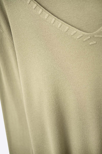 Khaki sweater with V neckline