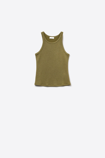 Khaki Tight-fitting swimmer-type T-shirt with round neckline and straps