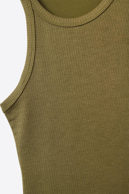 Khaki Tight-fitting swimmer-type T-shirt with round neckline and straps