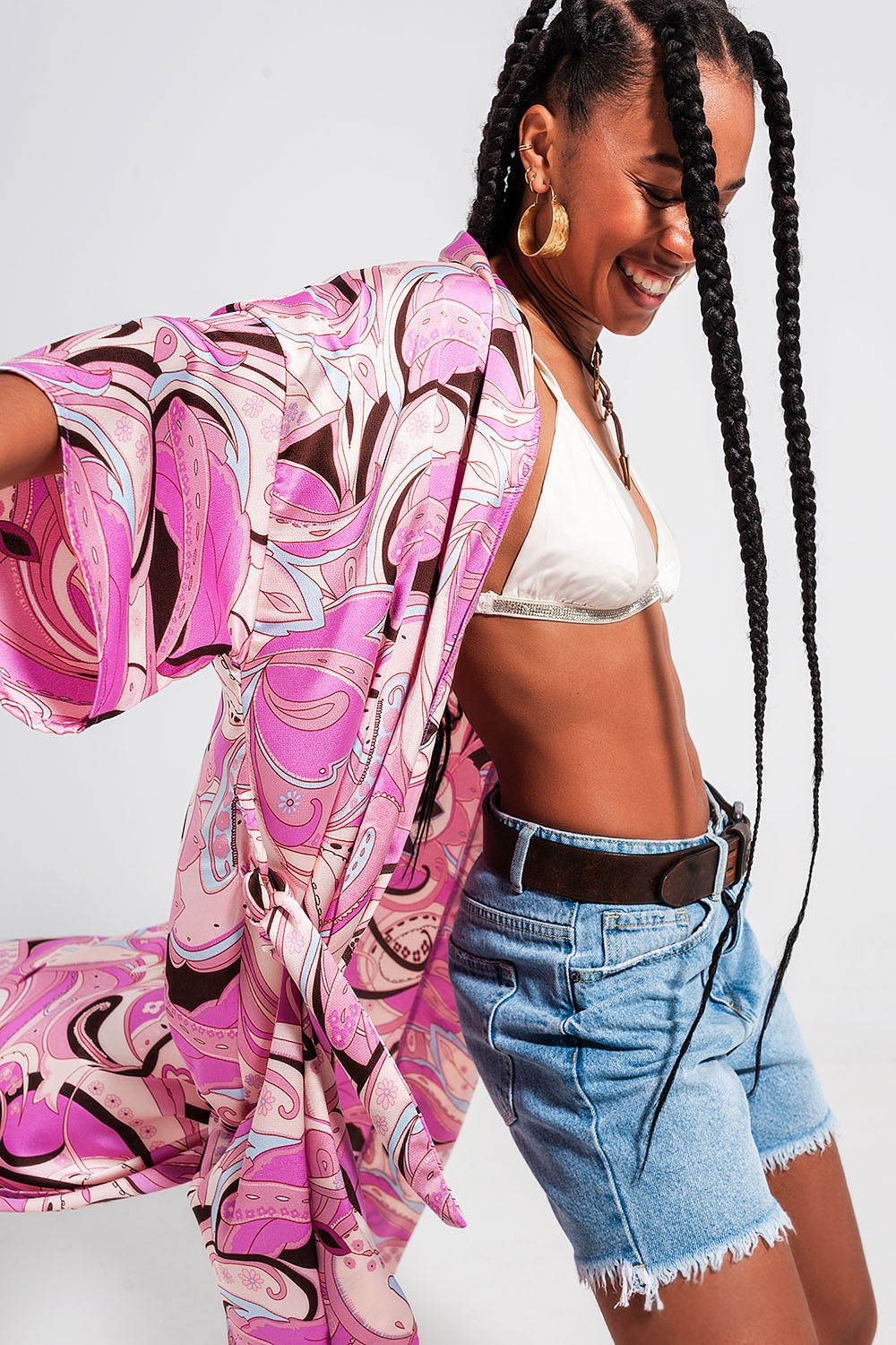 Q2 Kimono in abstract pink print