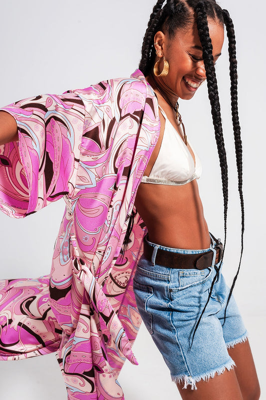 Q2 Kimono in abstract pink print