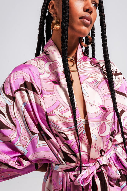 Kimono in abstract pink print