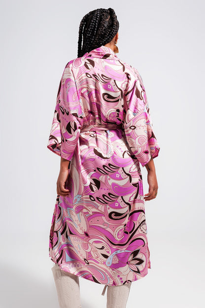 Kimono in abstract pink print
