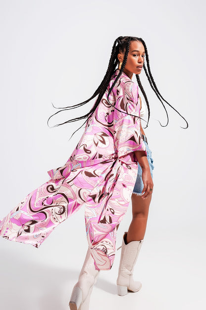 Kimono in abstract pink print