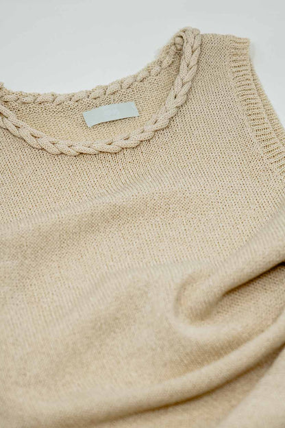Knitted Midi Dress With Braided Detail in beige color