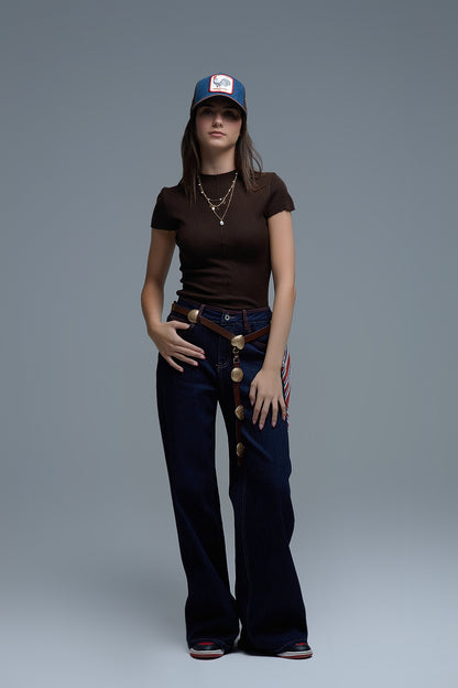 Knitted Rib Featherweight Tuckable sweater in Brown