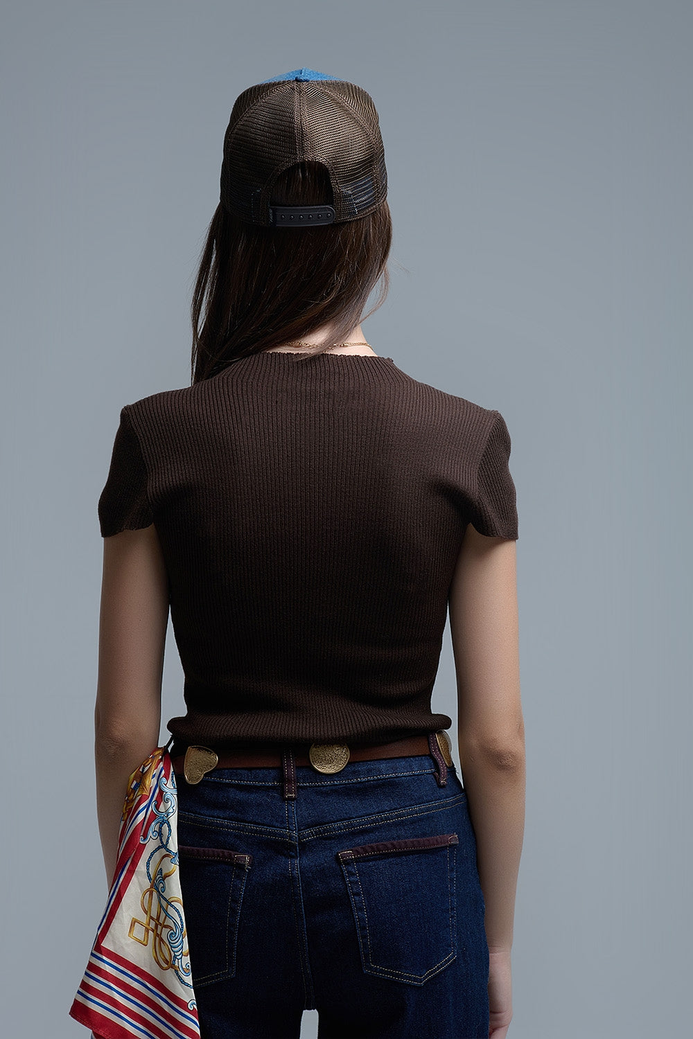 Knitted Rib Featherweight Tuckable sweater in Brown