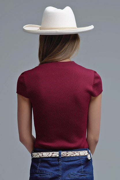 Knitted Rib Featherweight Tuckable sweater in Burgundy