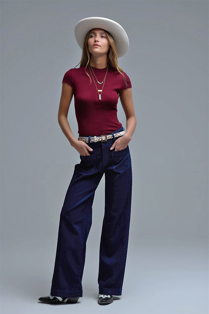 Knitted Rib Featherweight Tuckable sweater in Burgundy