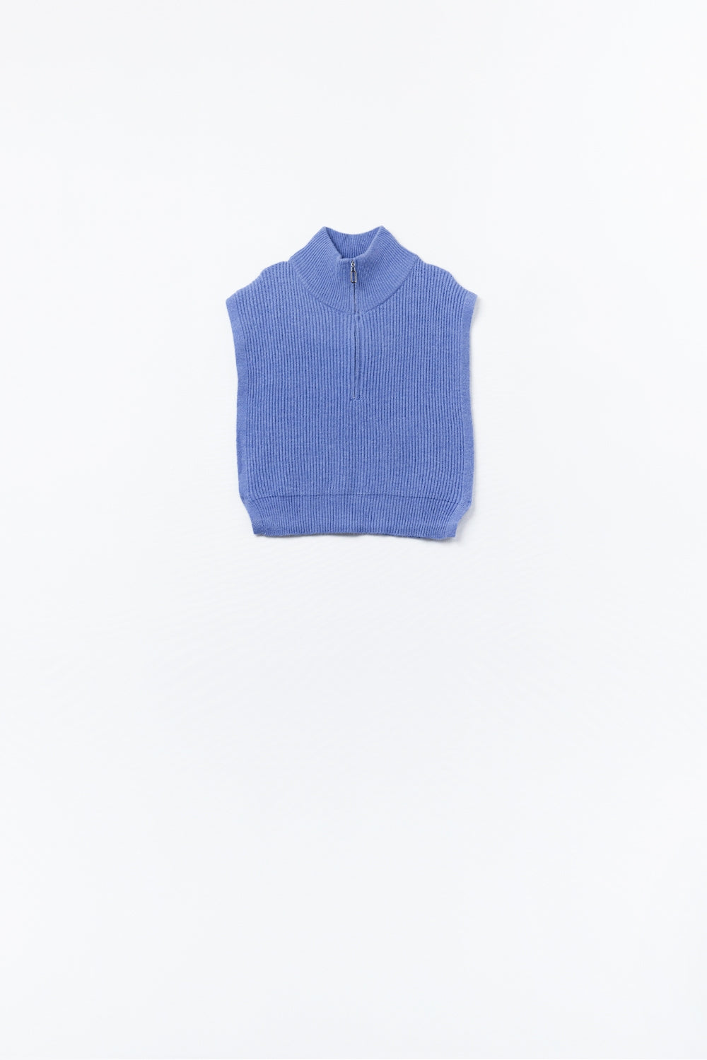 Knitted Vest With Half Zip Turtle Neck And Big Arm holes in blue