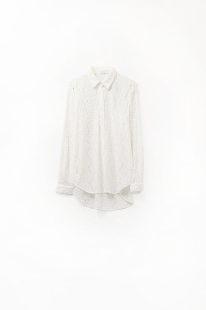 Q2 Lace High Low White Button Down Shirt