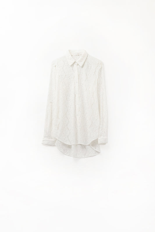 Q2 Lace High Low White Button Down Shirt