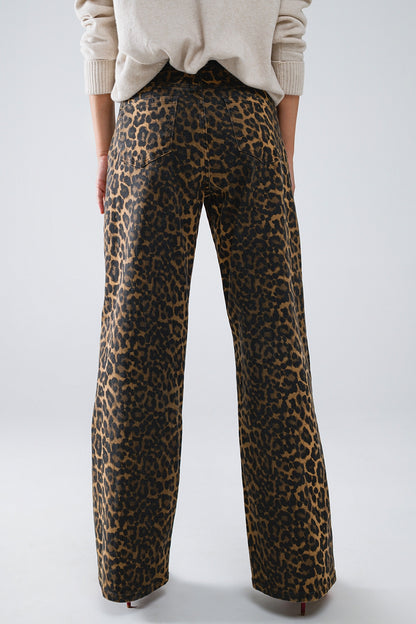 Leopard Print Straight Leg Jeans