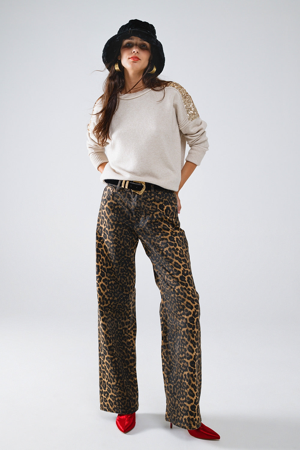 Leopard Print Straight Leg Jeans