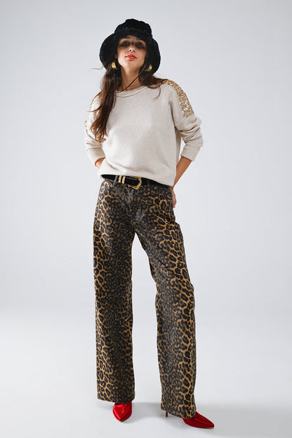 Leopard Print Straight Leg Jeans