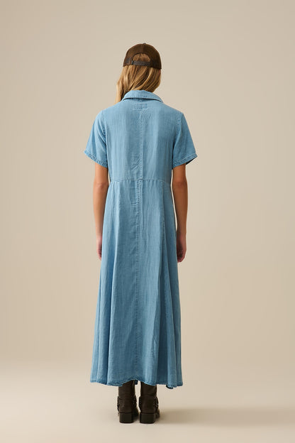 Light Blue Buttoned Tencel fabric Maxi Dress