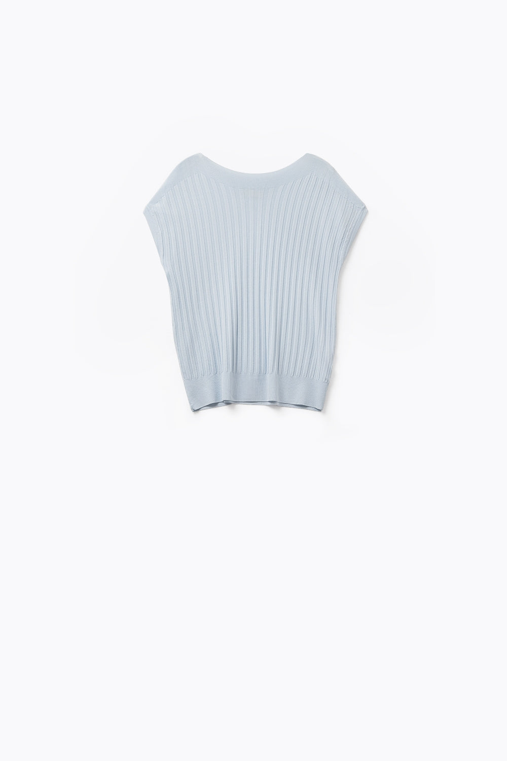 Q2 light blue fine Rib knitted Sweater with boat neck