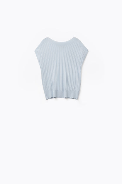 Q2 light blue fine Rib knitted Sweater with boat neck