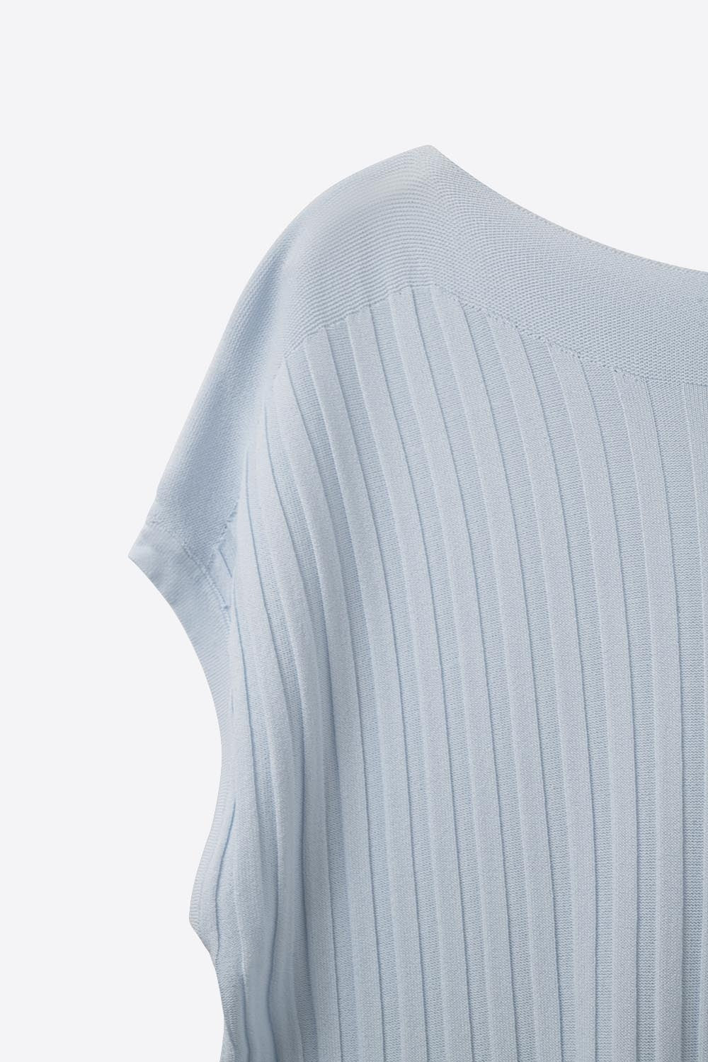 light blue fine Rib knitted Sweater with boat neck