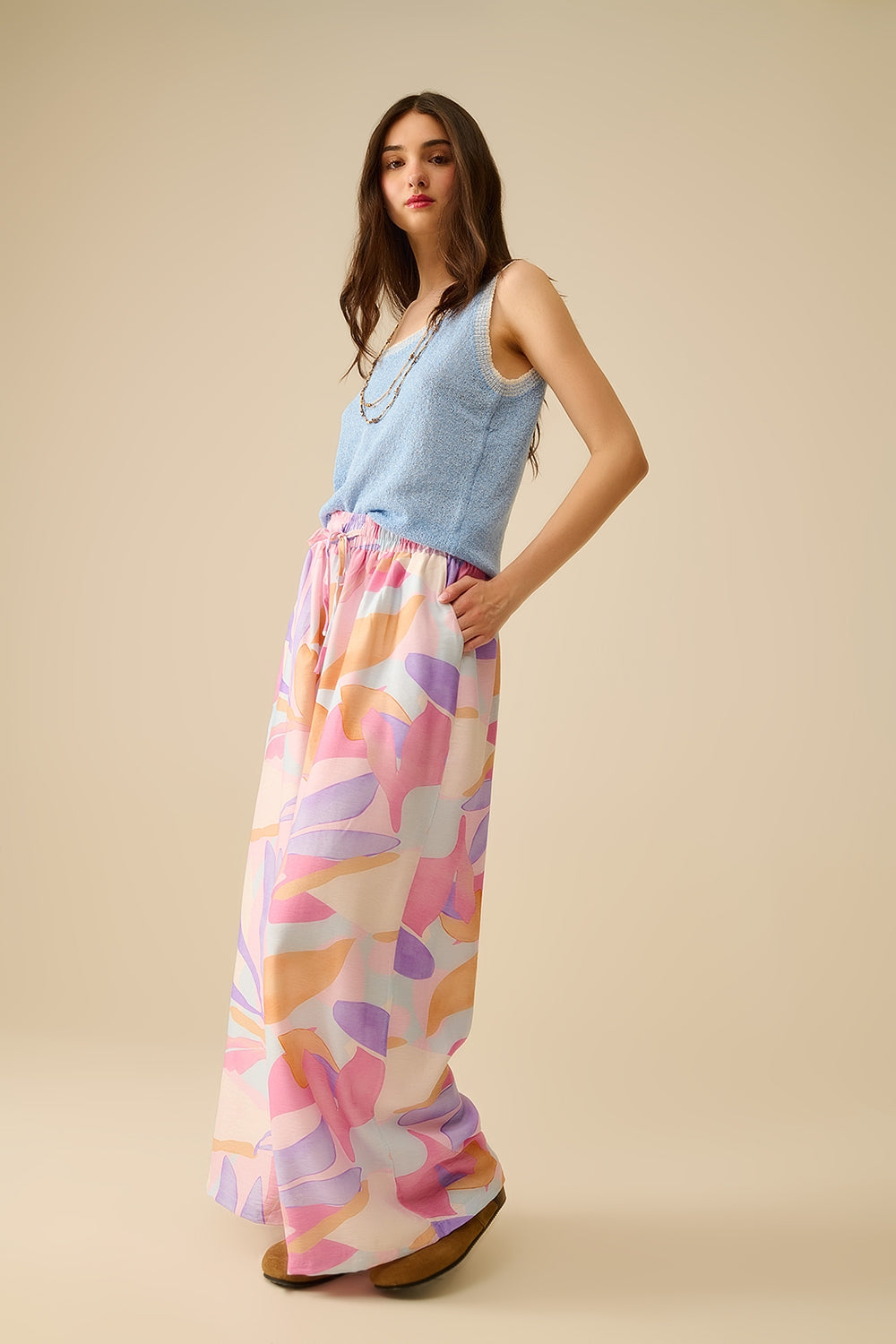 Light Blue Knit Tank Top with White Trim