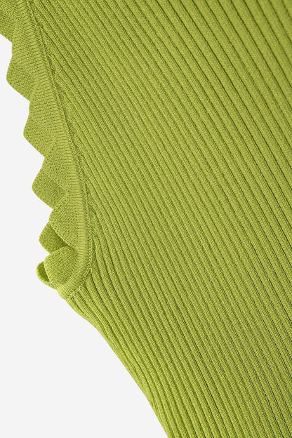 Light Moss Green Tank Top with Ribbed Underarm Detail