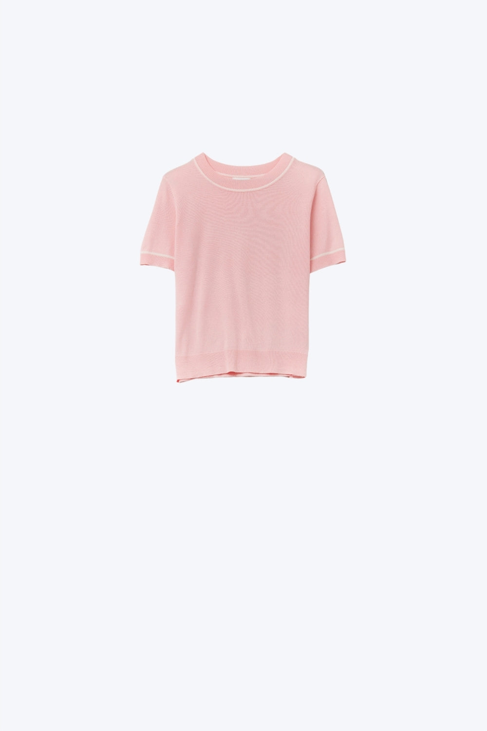 Q2 Light Pink Short Sleeve Knit Top with White Contrast Trims