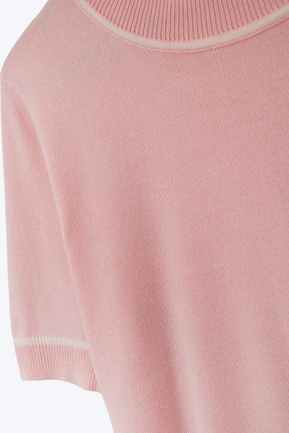 Light Pink Short Sleeve Knit Top with White Contrast Trims