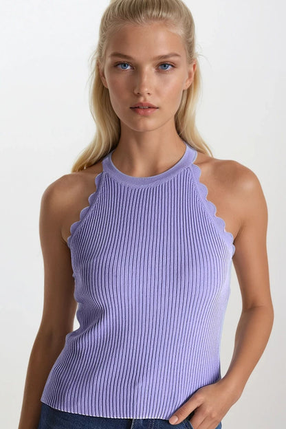 Q2 Light Purple Tank Top with Ribbed Underarm Detail