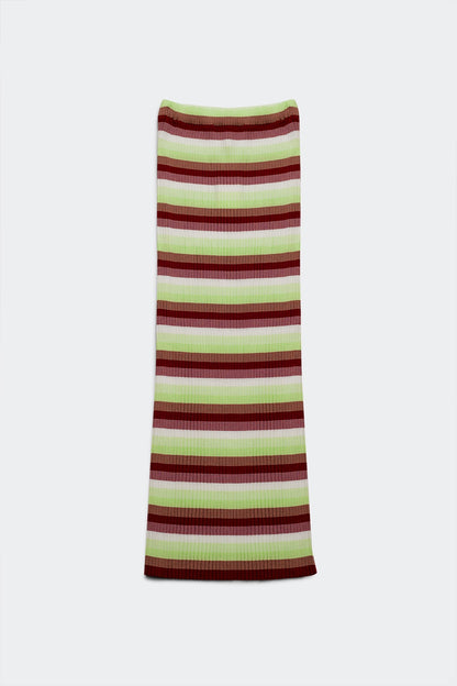 Q2 Lightweight knit maxi skirt in green stripe