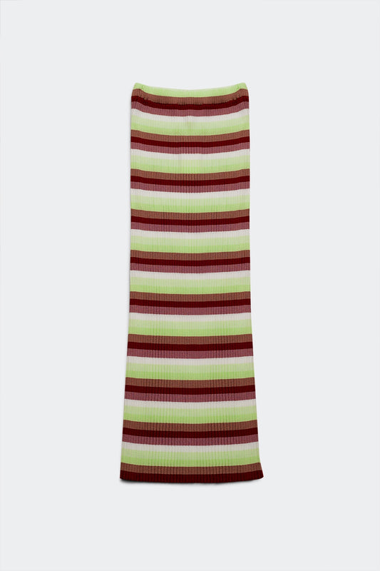 Q2 Lightweight knit maxi skirt in green stripe