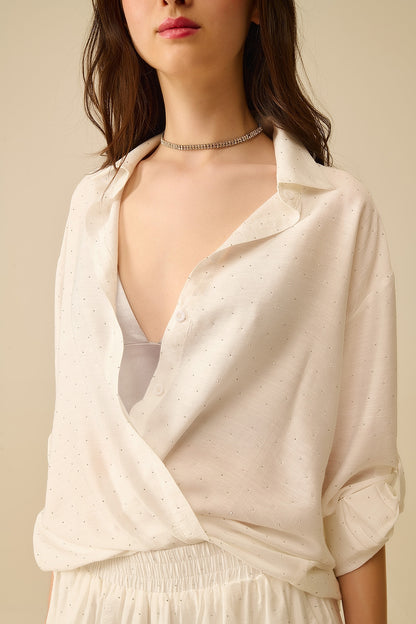 lightweight white shirt with rhinestone details