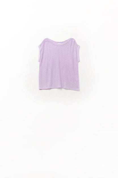 Q2 Lilac boat neck mesh sweater with dropped sleeves