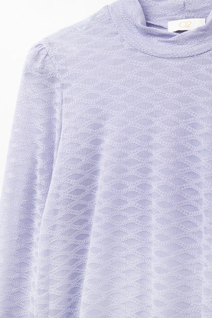 Lilac lace top with high neck and cuff detail