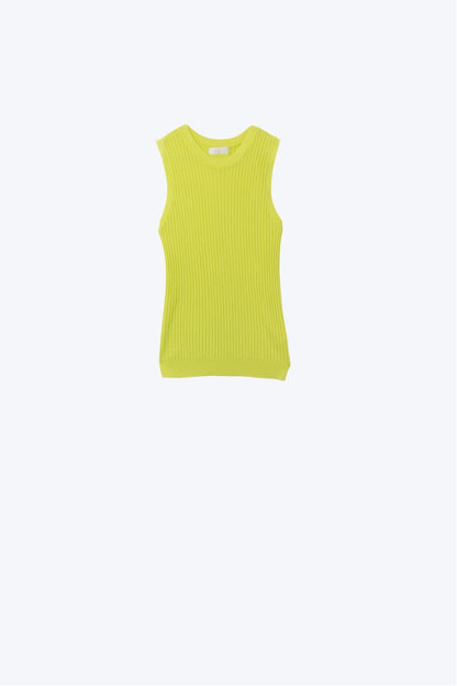 Q2 Lime Green Sleeveless Ribbed Knit Top