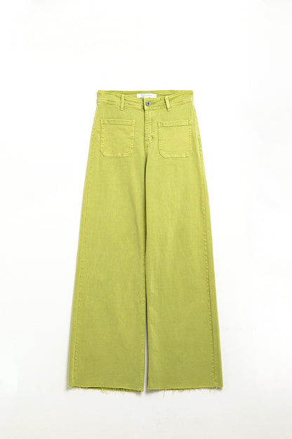 Lime Green Straight Leg Jeans With Front Pockets