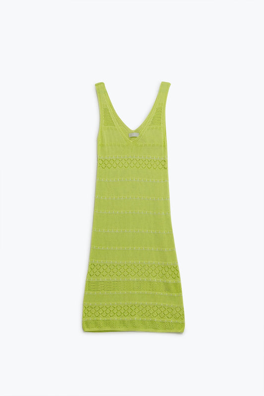 Q2 Lime Midi Sleeveless Dress With V-neck and Crochet Design
