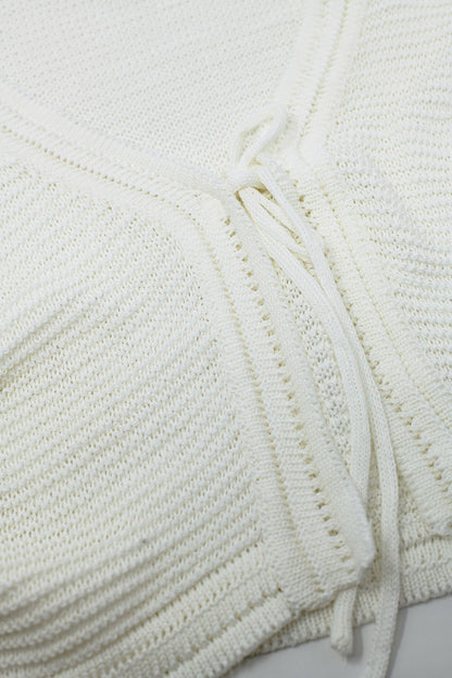 Long Bell Sleeve Knitted Cardigan in white With knot detail