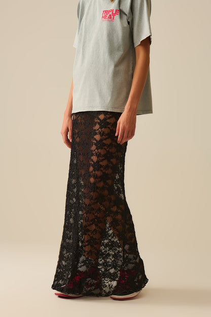 Long Sheer Black Bohemian Style Skirt