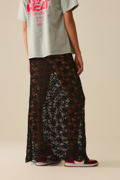Long Sheer Black Bohemian Style Skirt